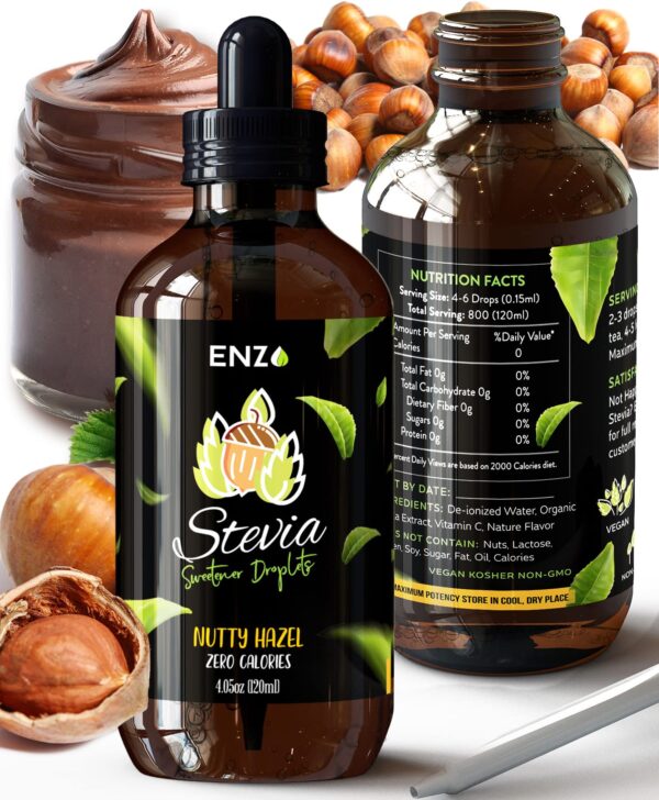 Nutty Hazel (4oz) Liquid Stevia Drops 4oz - 800 Servings - 0 Calorie No Artificial Additives & Filler Ingredient