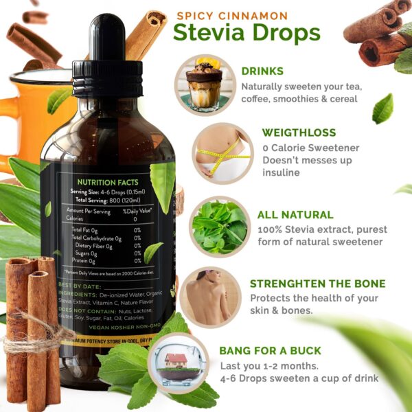 Cinnamon (4oz) Liquid Stevia Drops 4oz - 800 Servings - 0 Calories - Image 6