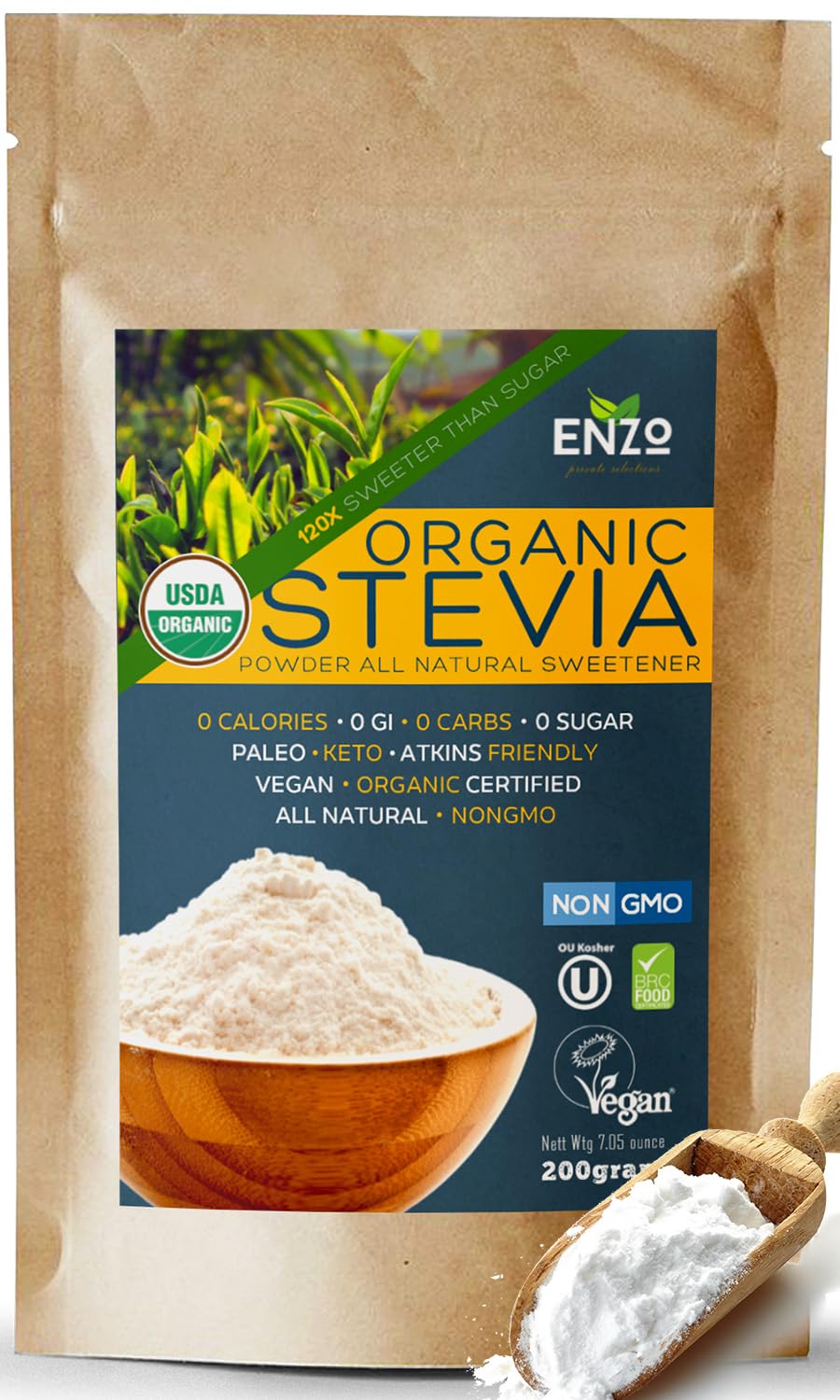 EasyUse Organic Stevia Powder 200g (7.05oz) – 120x Sweeter than Sugar Sweetener