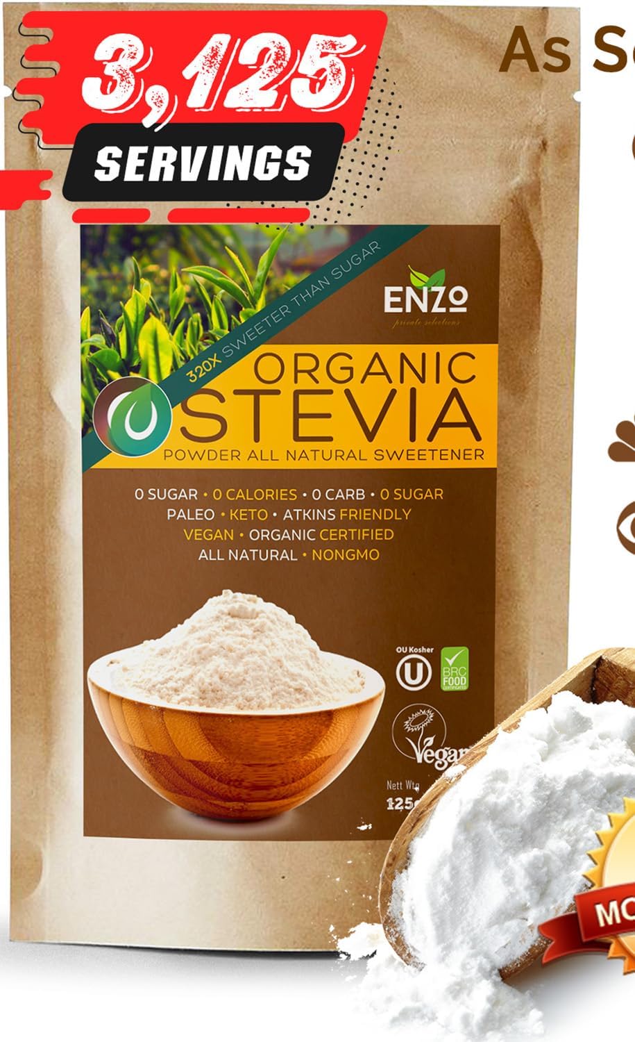 SuperSweet Organic Stevia Powder 125g (4.41oz) 320x Sweeter than Sugar