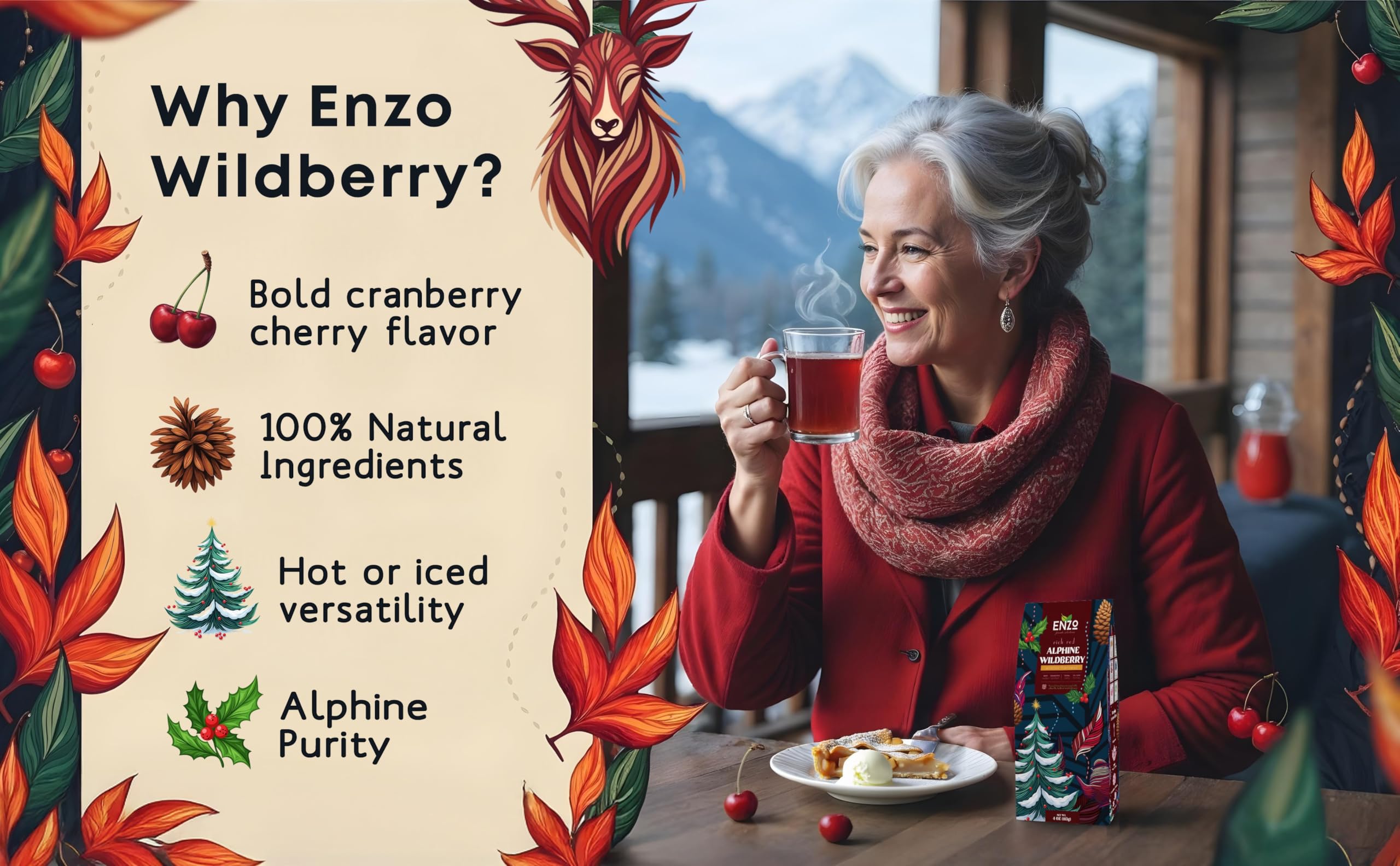 ENZO Tea Master Reserve - Alpine Wildberry (4oz) a Cherry Cranberry Secret Recipe | Mountain-Foraged Wild Berry Hibiscus | Loose Leaf Caffeine Free 37 Servings - Image 6