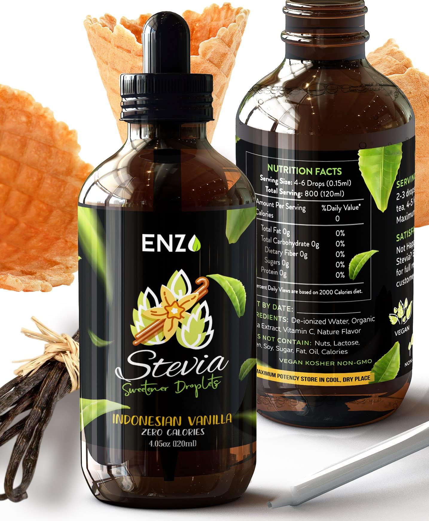 Vanilla Liquid Stevia Drops 4oz (120ml) - Zero Calories Sweetener (800 Servings). All Natural flavoring with No Artificial Additives & Filler Ingredient