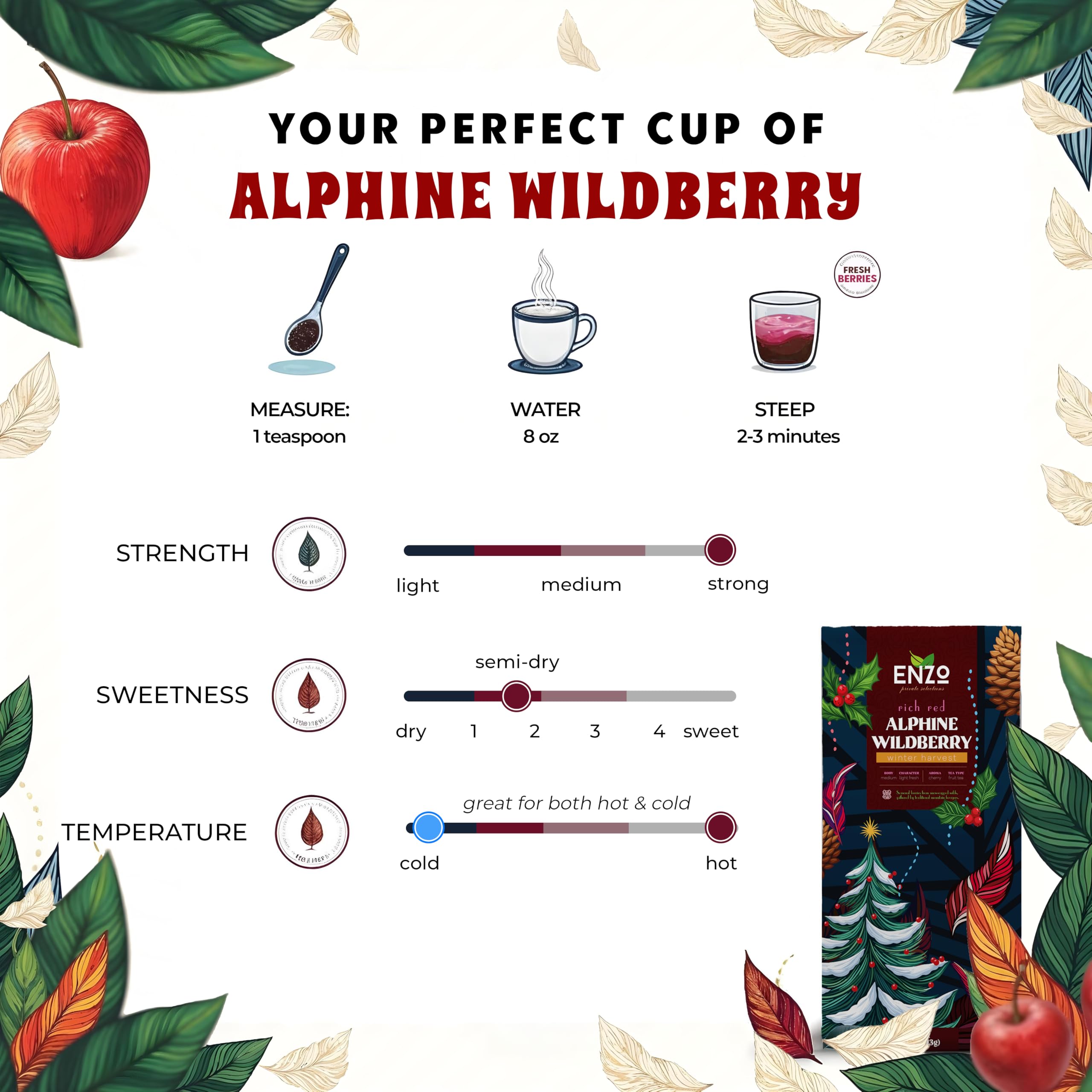 ENZO Tea Master Reserve - Alpine Wildberry (4oz) a Cherry Cranberry Secret Recipe | Mountain-Foraged Wild Berry Hibiscus | Loose Leaf Caffeine Free 37 Servings - Image 4