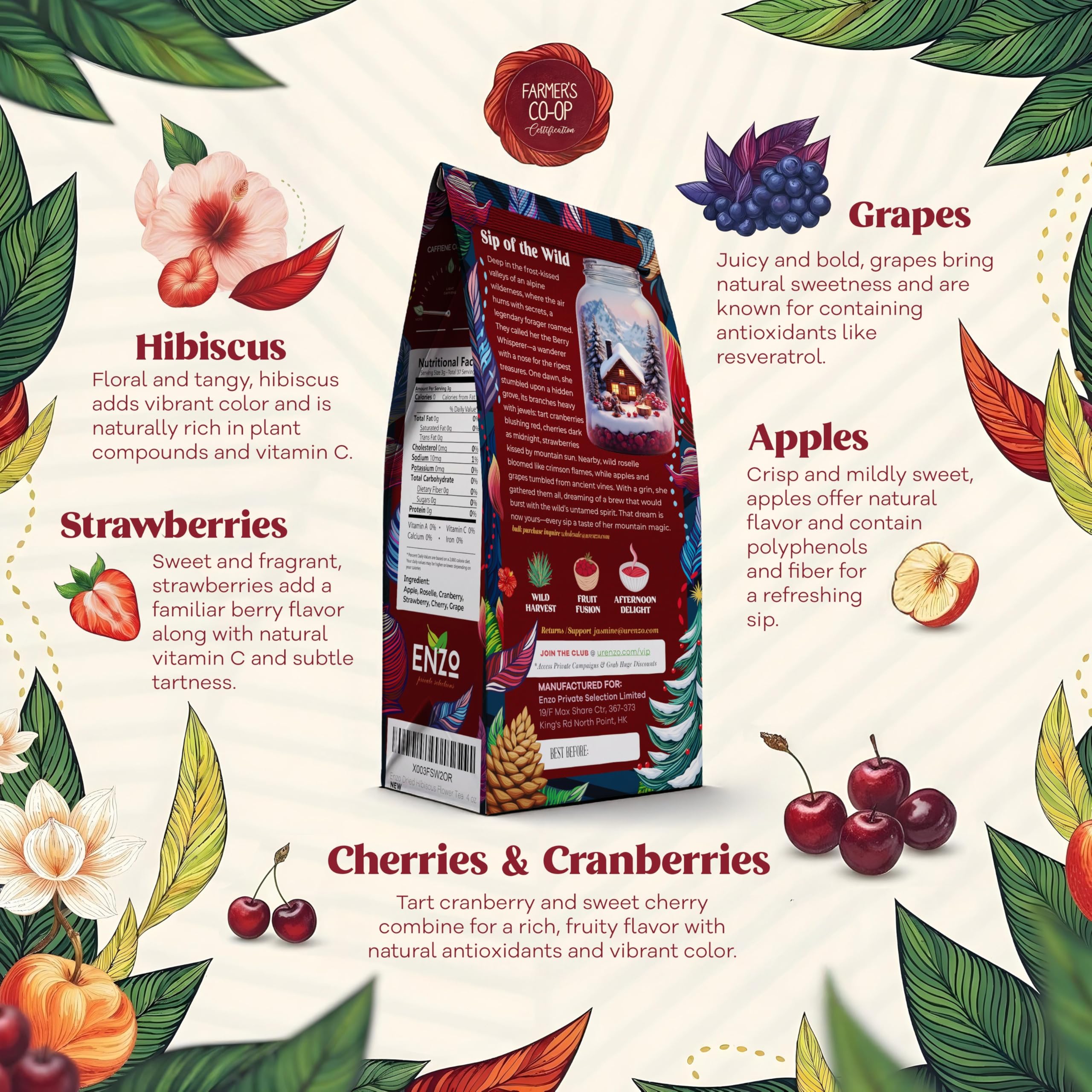 ENZO Tea Master Reserve - Alpine Wildberry (4oz) a Cherry Cranberry Secret Recipe | Mountain-Foraged Wild Berry Hibiscus | Loose Leaf Caffeine Free 37 Servings - Image 3