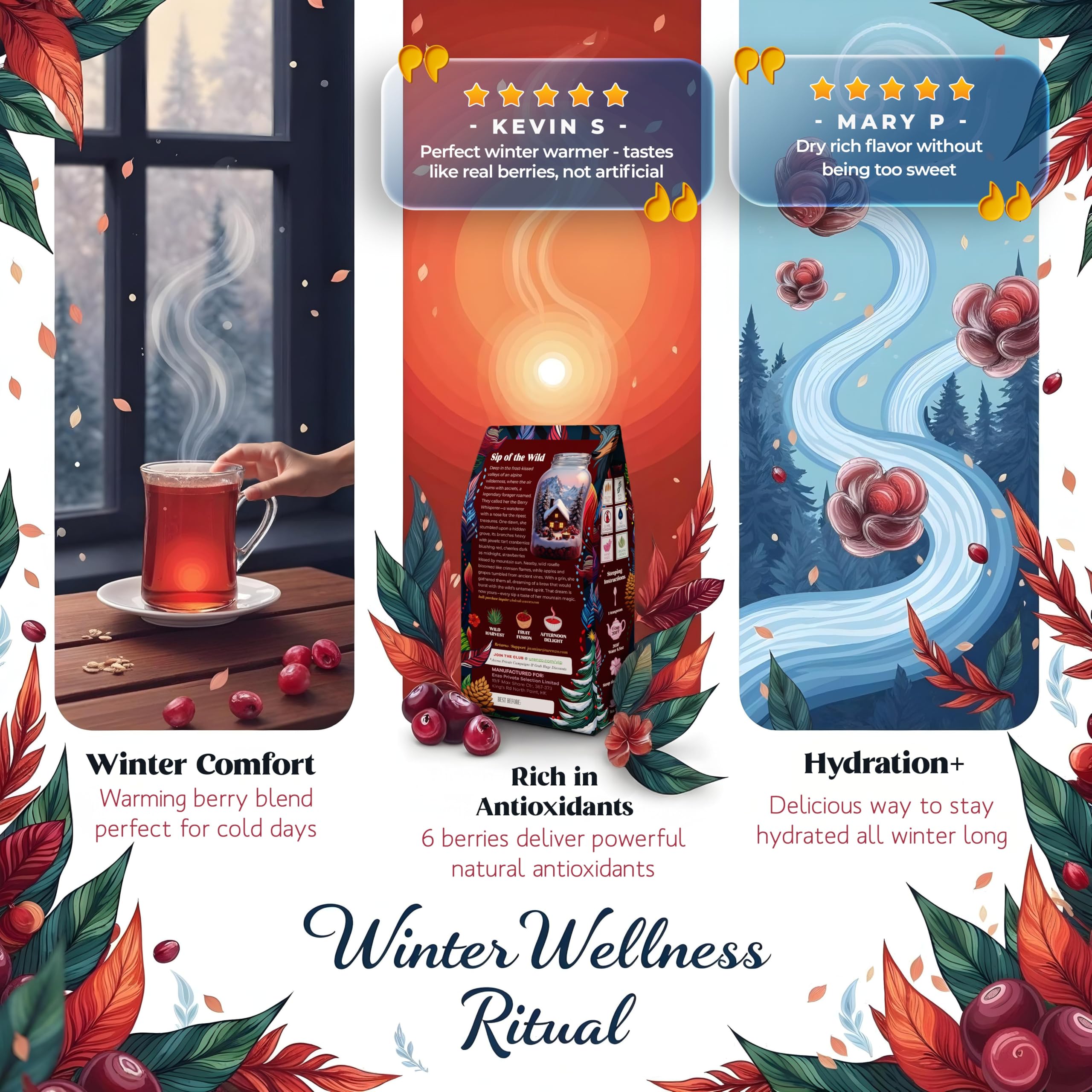 ENZO Tea Master Reserve - Alpine Wildberry (4oz) a Cherry Cranberry Secret Recipe | Mountain-Foraged Wild Berry Hibiscus | Loose Leaf Caffeine Free 37 Servings - Image 7